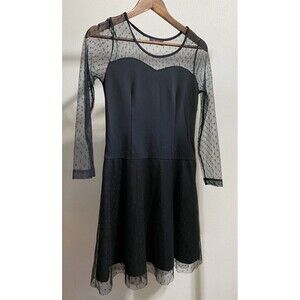 Veeko Women's Dress Long Sleeve Sz S / 34‎ Black Peek a Boo Lace Knee Length